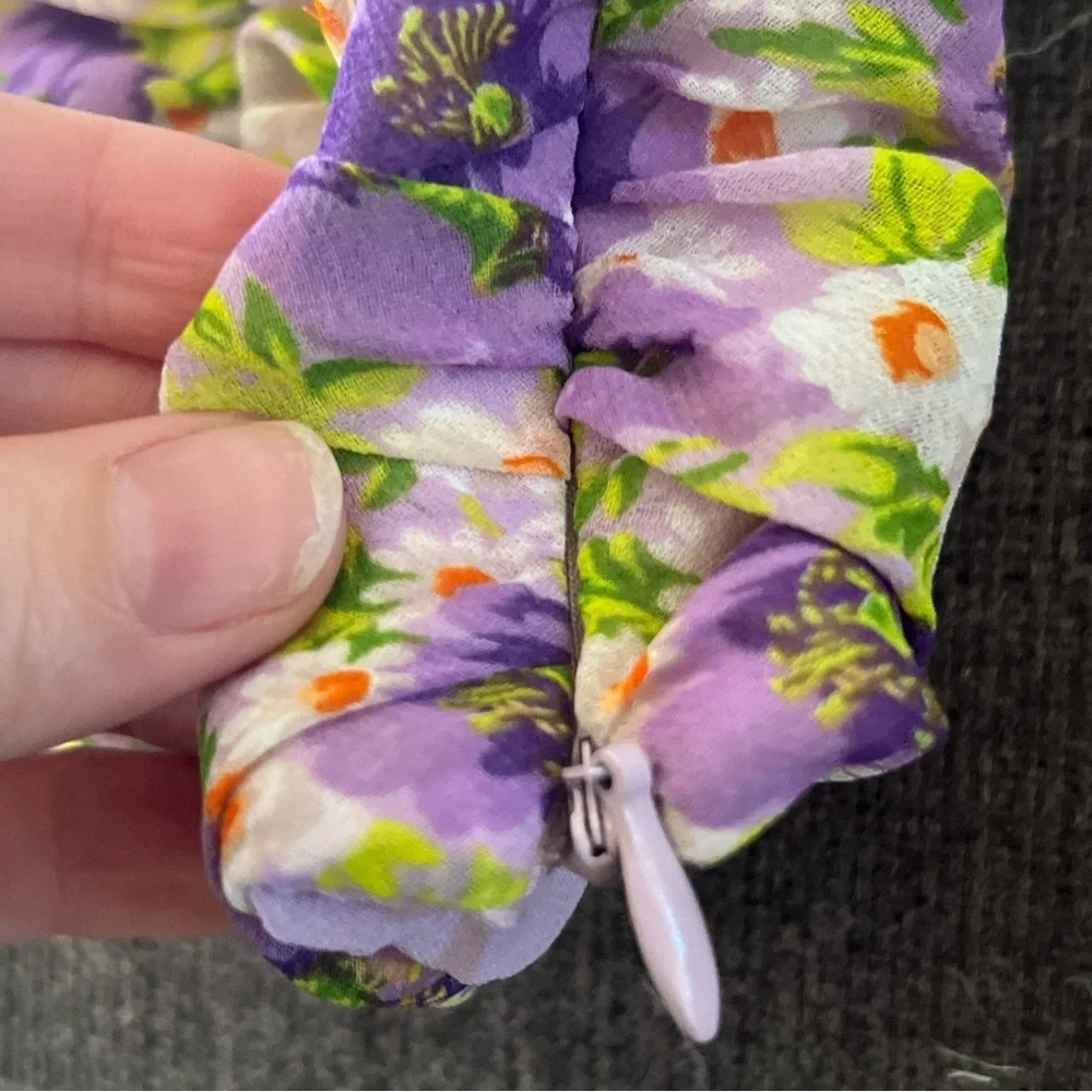 Zara Purple Floral Ruched Crop Top Euro Summer Coastal XS - Picture 5 of 8